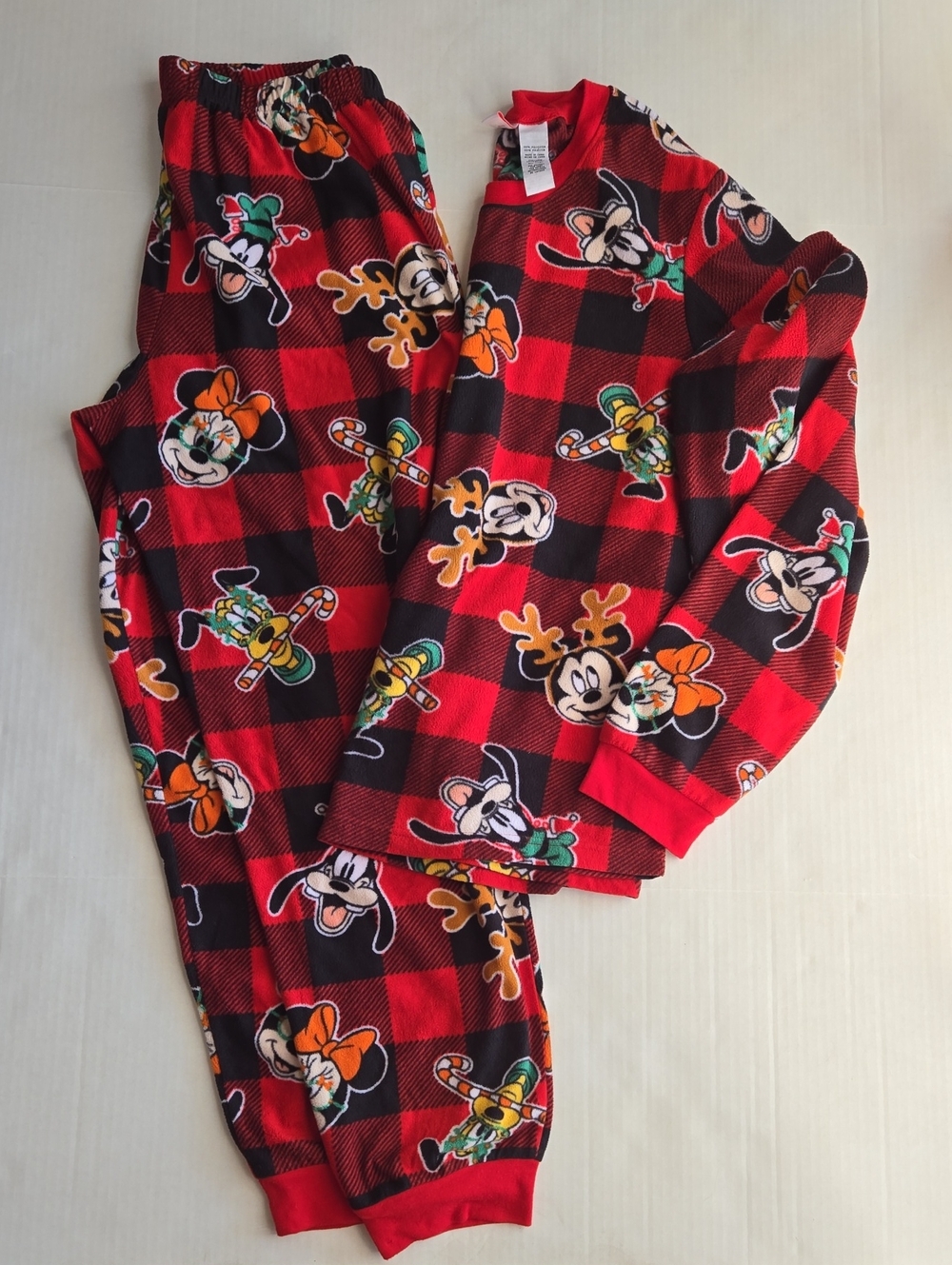 Disney Christmas Holiday 2-Piece Fleece Red/Black Plaid Mickey & Friends Pajamas